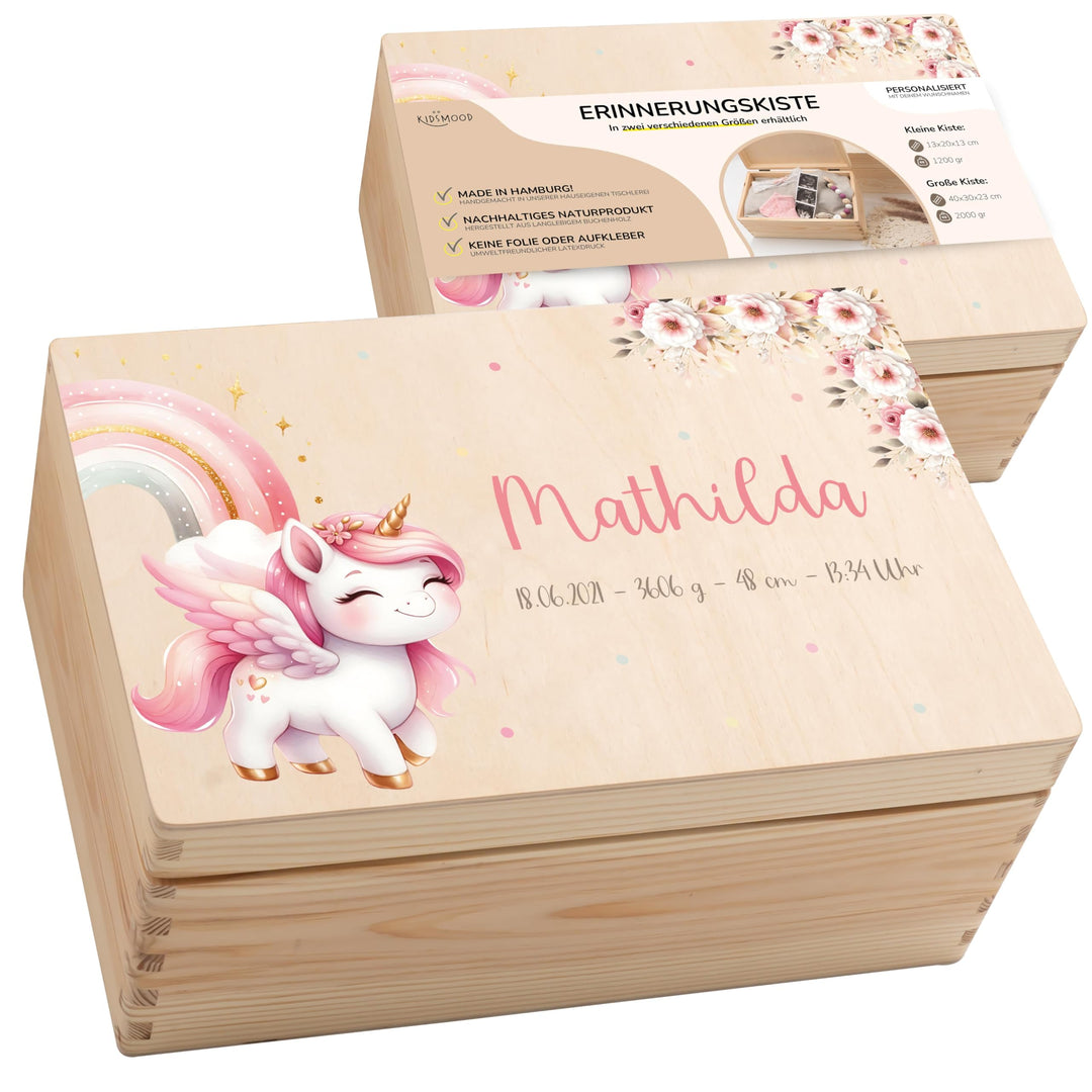 KIDSMOOD - Erinnerungsbox Baby, personalisierte Holzkiste mit Deckel, Ideal zur Aufbewahrung von Eri