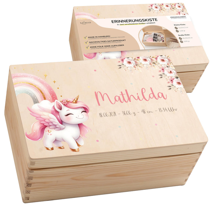 KIDSMOOD - Erinnerungsbox Baby, personalisierte Holzkiste mit Deckel, Ideal zur Aufbewahrung von Eri