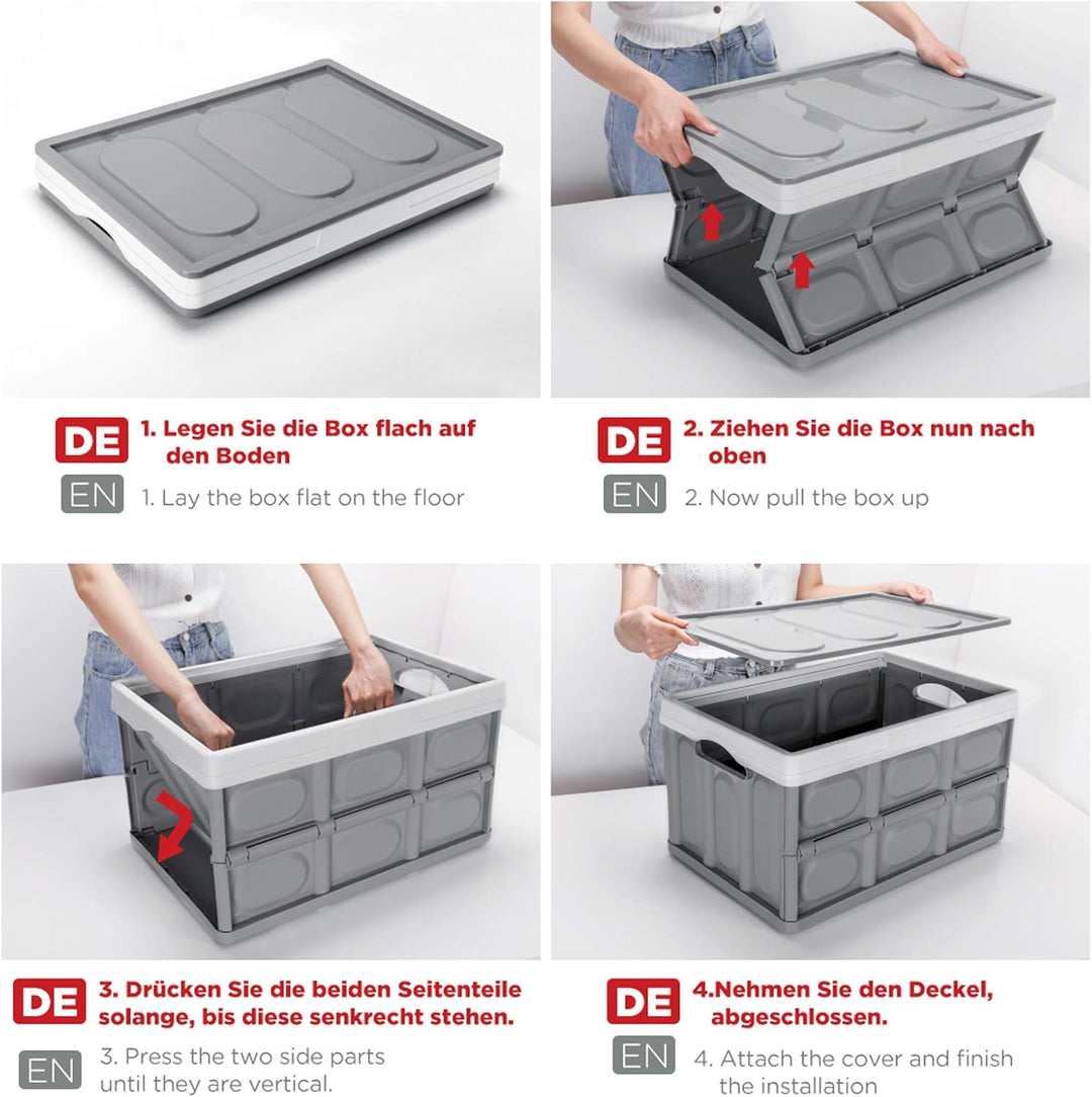 Yorbay 2er-Set 55L Profi klappbox Transportbox Mit Deckel,Faltbarer Aufbewahrungsbox mit Handgriff,S