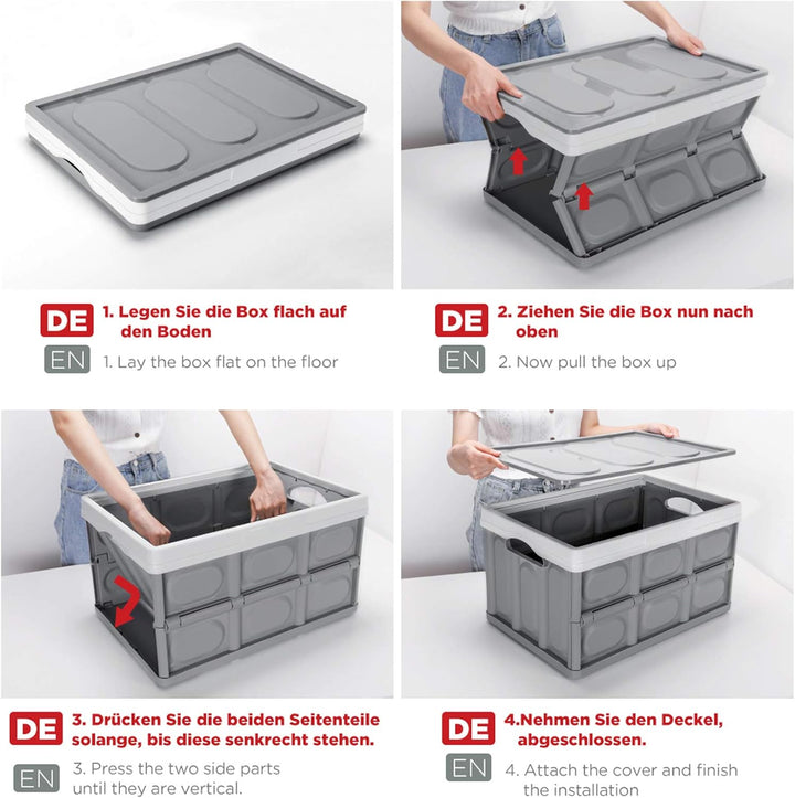 Yorbay 2er-Set 55L Profi klappbox Transportbox Mit Deckel,Faltbarer Aufbewahrungsbox mit Handgriff,S