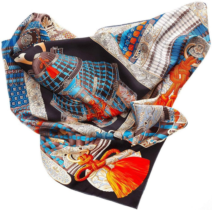 Modassori Schal Tuch quadratisch 90 cm x 90 cm Seide Orange Schwarz Muster exotisch Artikelname Ginz