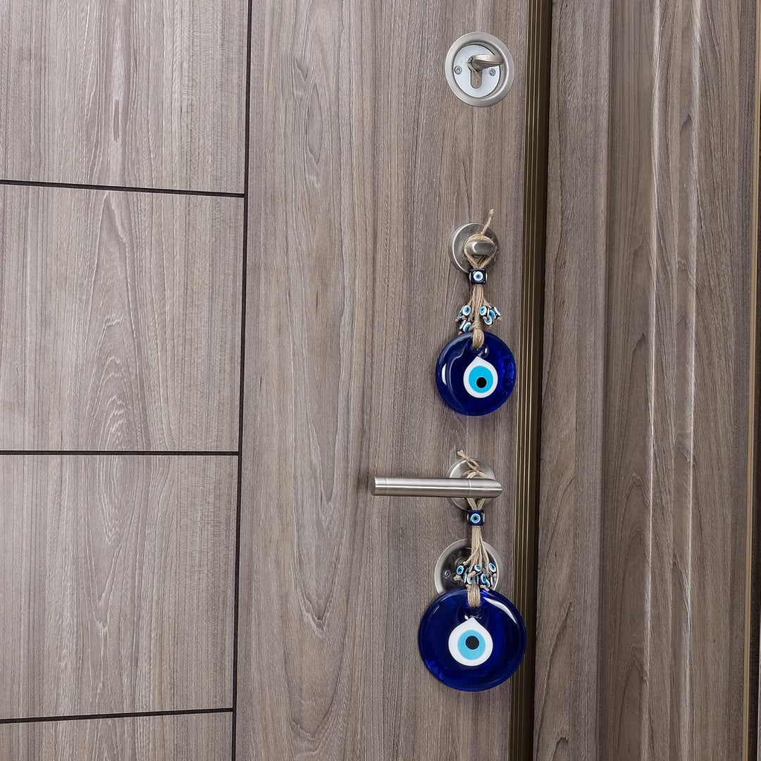 BCS Böser Blick, Wanddekoration, 2 Stück, 10.9 cm & 8.9 cm, blaues Glas, türkisches, griechisches Na
