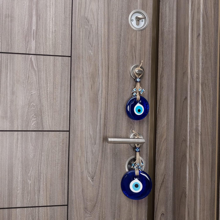 BCS Böser Blick, Wanddekoration, 2 Stück, 10.9 cm & 8.9 cm, blaues Glas, türkisches, griechisches Na