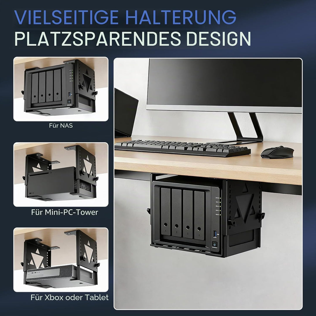 Mini-PC-Halterung für unter den Schreibtisch, höhen- und breitenverstellbare CPU/NAS-Halterung für M