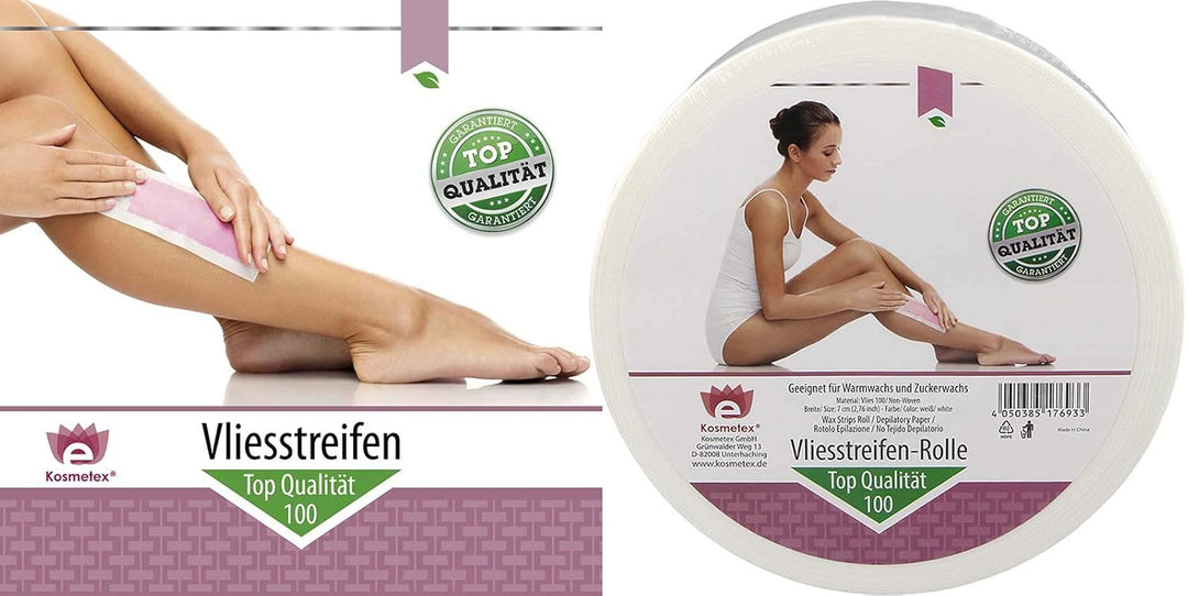 Kosmetex Vliesrolle, Dicke Qualität für Warmwachs und Zuckern, 100 m x 7 cm, Vliesstreifen für die H
