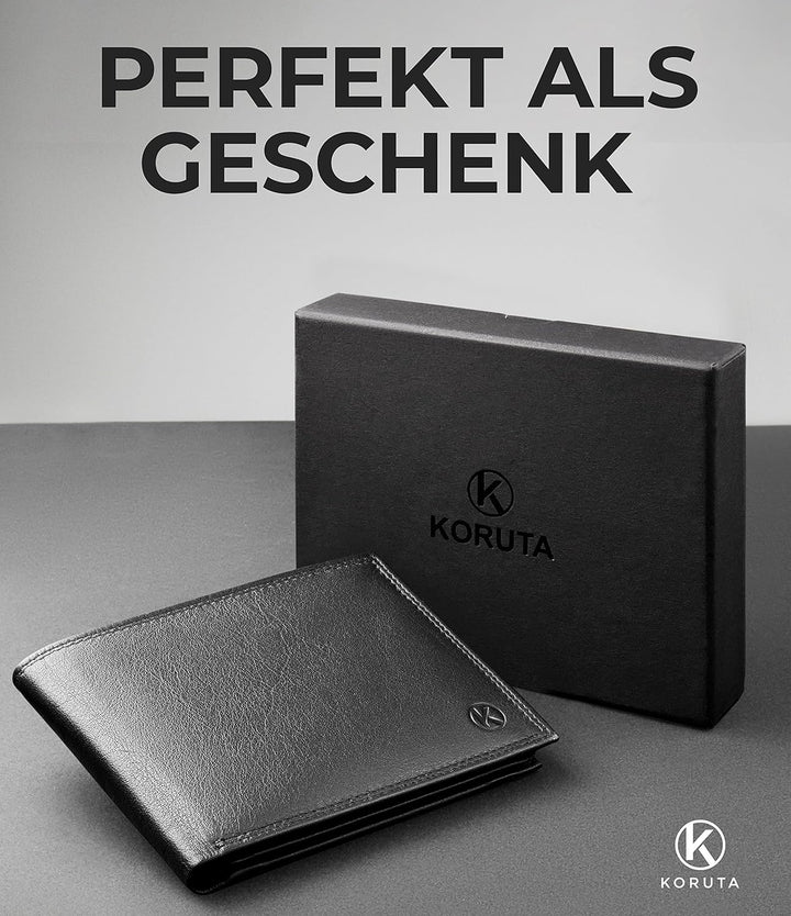 KORUTA® Geldbörse Herren Schwarz mit RFID Schutz I Echtleder Portemonnaie Gross 13 Fächer Geldbeutel