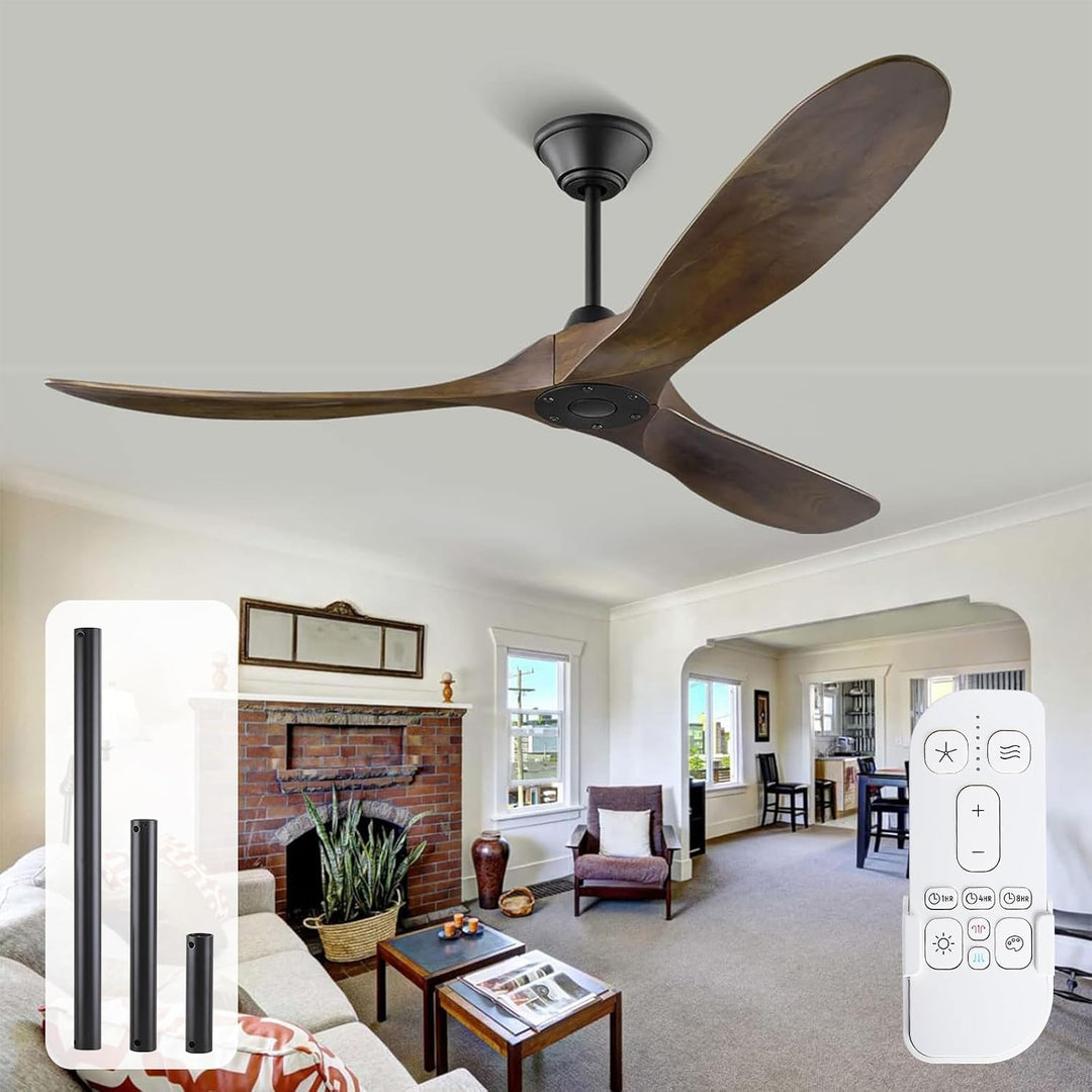178cm grosser Outdoor-Deckenventilator,moderner rustikaler Holz-Deckenventilator ohne Licht mit Fern