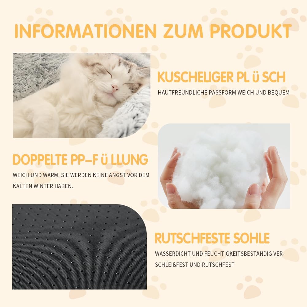 CUEMOON Flauschiges Katzenbett, rund, weiches Plüsch, Kleine Hunde und Katzen Haustierbett Waschbar