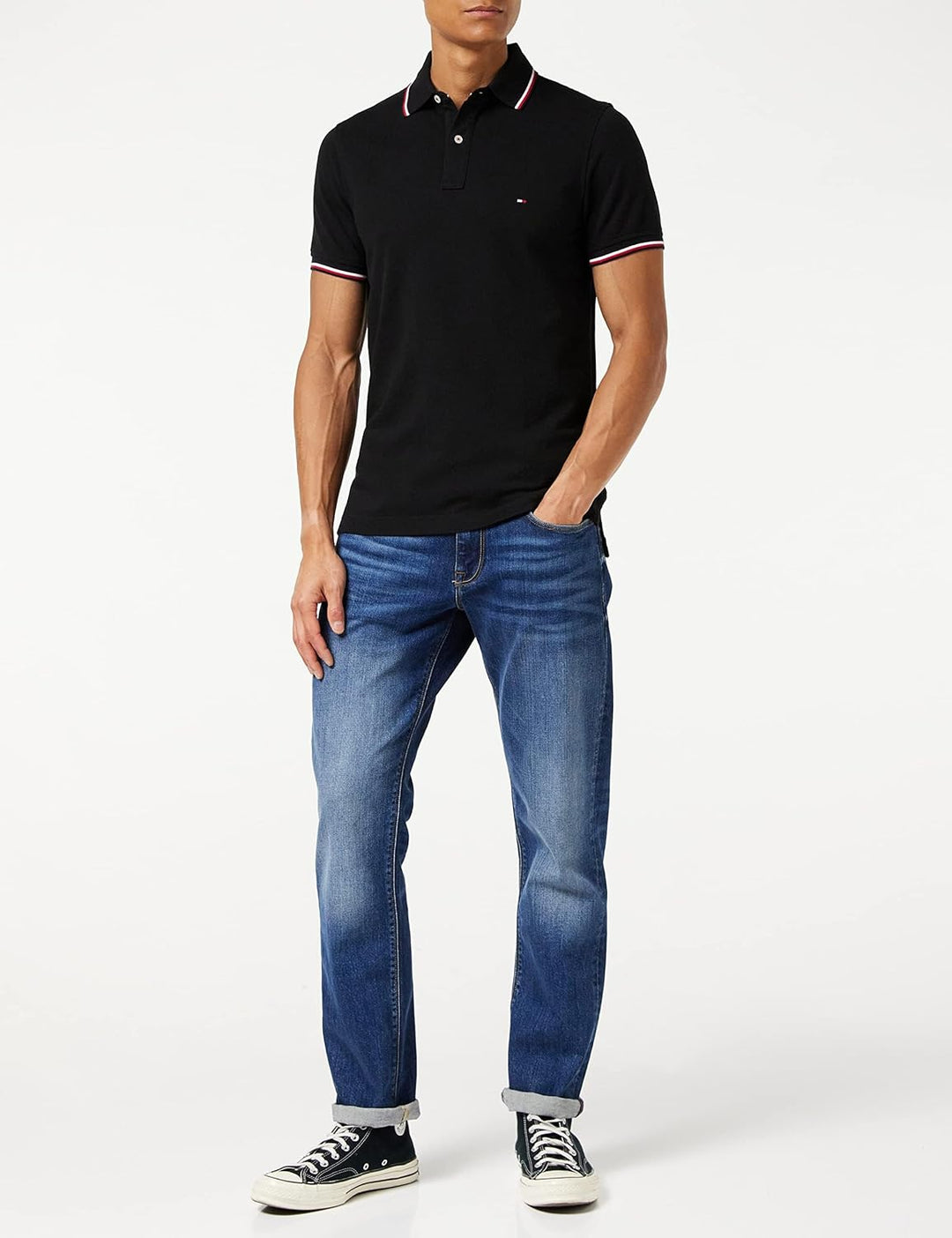 Tommy Hilfiger Herren Core Tommy Tipped Slim Polo Kurzarm Poloshirts XS Schwarz (Black), XS Schwarz