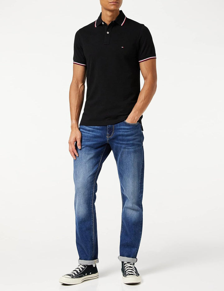 Tommy Hilfiger Herren Core Tommy Tipped Slim Polo Kurzarm Poloshirts XS Schwarz (Black), XS Schwarz