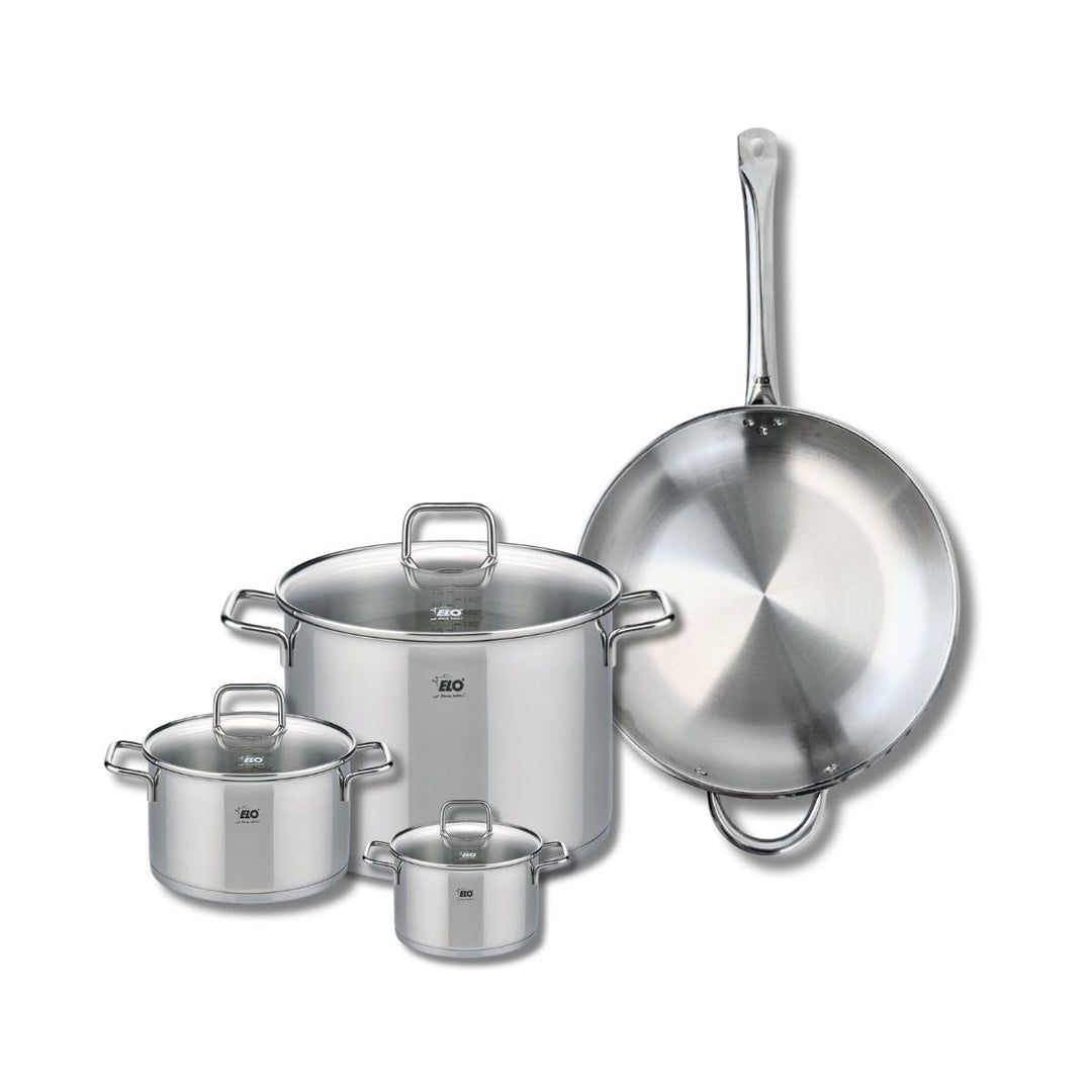 ELO 9500350 Kochgeschirr-Set, 4-teilig, 1 Bratpfanne 32 cm und 3 Kochtöpfe 12, 16 und 26 cm Elo Prof