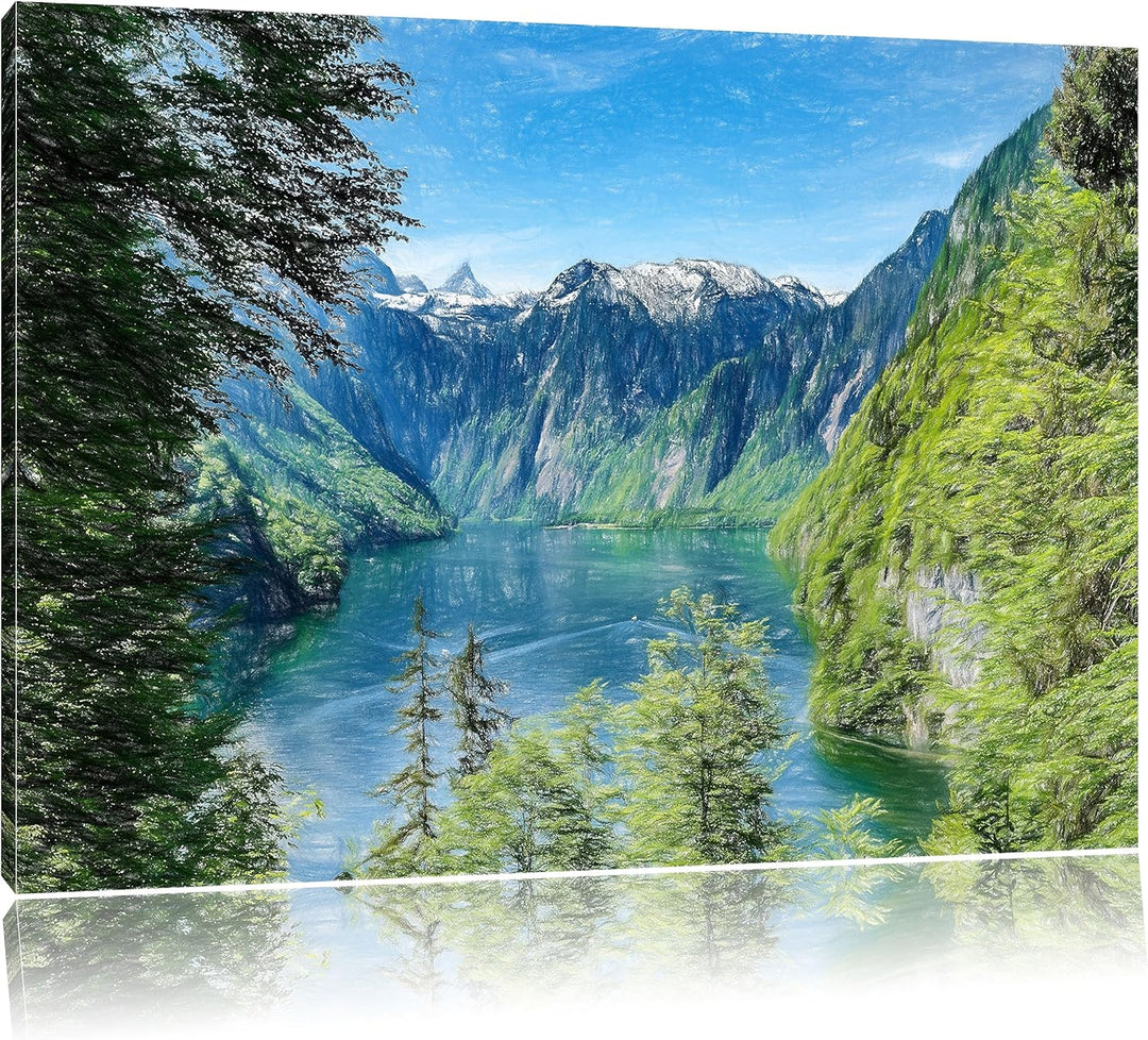 Pixxprint Blick auf den Königssee als Leinwandbild/Grösse: 100x70 / Wandbild/Kunstdruck/fertig bespa
