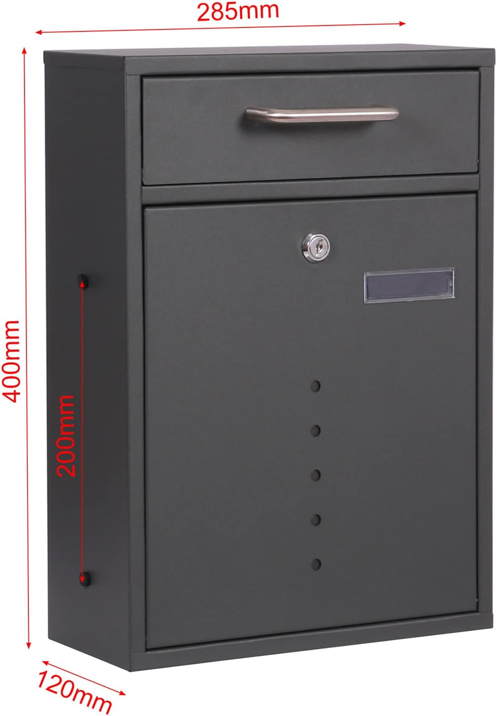 Briefkasten V51 in Anthrazit Postkasten abschliessbarer Wandbriefkasten mit Sichtfenstern Box, Anthr