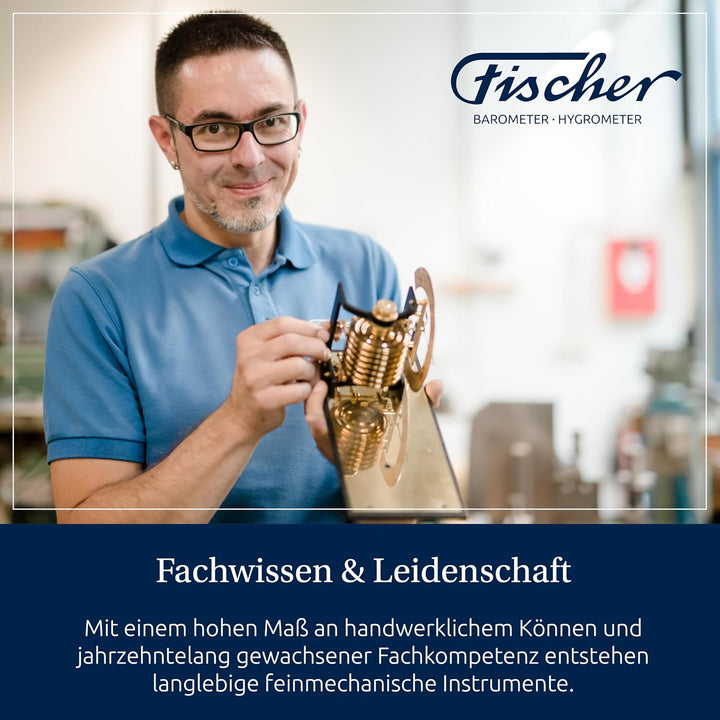Fischer 1508B-45 – maritimes Innenbarometer – 125 mm Druckmesser, Ziffernblatt weiss, Messing-Gehäus