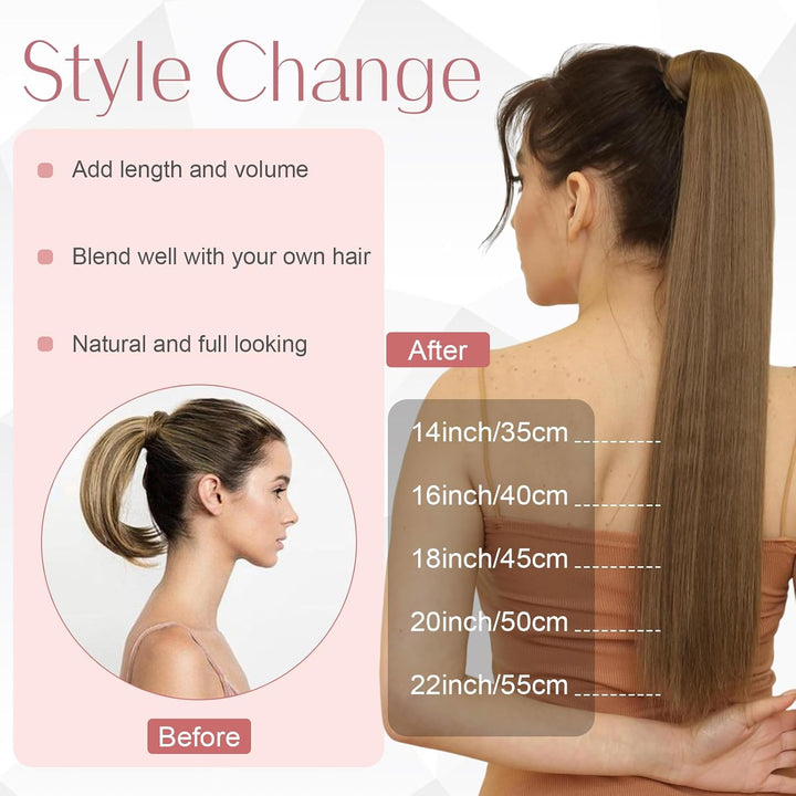 S-noilite Echthaar-Extensions aus glattem und langem natürlichem Haar – Pferdeschwanz Ponytail mit e