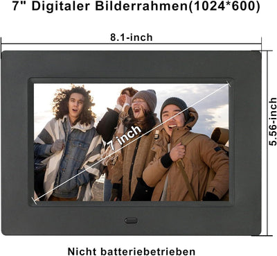 TSITSC 7 Zoll Digitaler Bilderrahmen, 1024 * 600 IPS-Bildschirm Elektronischer Bilderrahmen Kalender