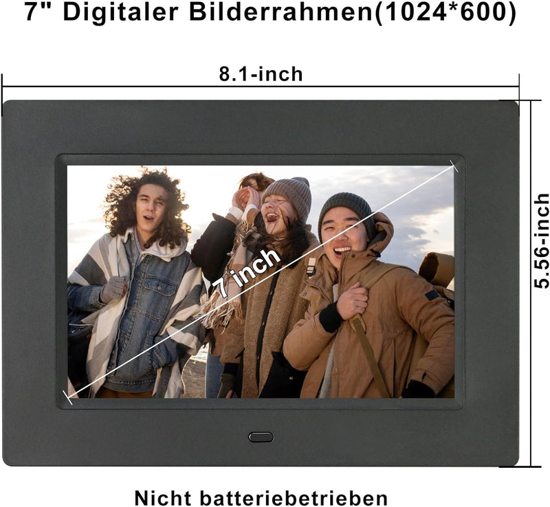 TSITSC 7 Zoll Digitaler Bilderrahmen, 1024 * 600 IPS-Bildschirm Elektronischer Bilderrahmen Kalender