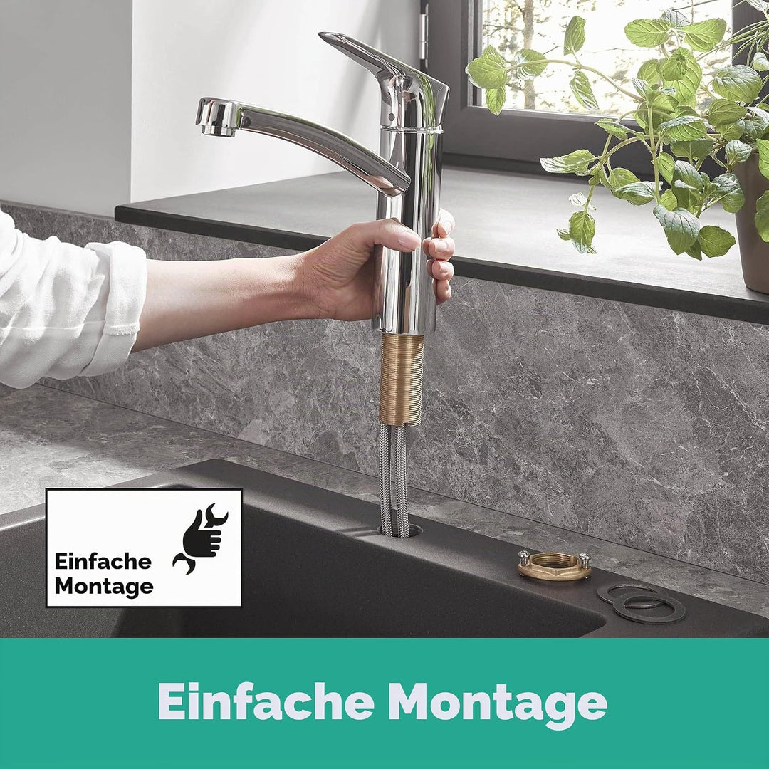 hansgrohe Küchenarmatur MyCube, Wasserhahn Küche mit Auslauf Höhe 160 mm, wassersparend, 360° drehba