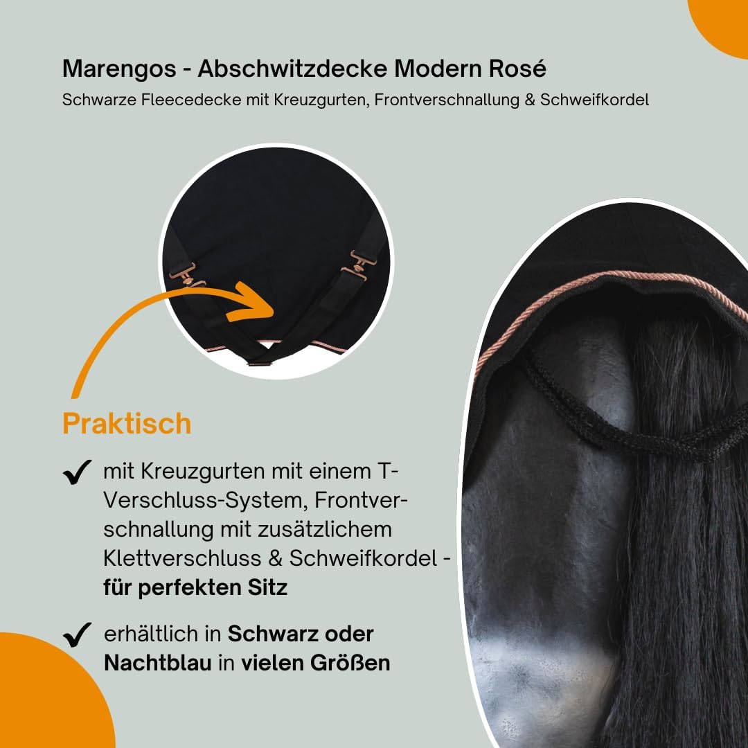 Marengos - Abschwitzdecke Modern Rosé | Fleecedecke mit Kreuzgurten, Frontverschnallung, Schweifkord
