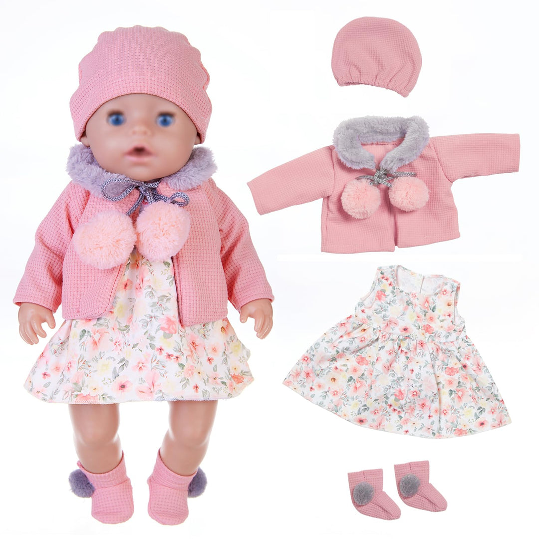 Puppenkleidung für 36-43 cm Baby Puppen mit Hut Mantel Kleid und Socken (Keine Puppe)