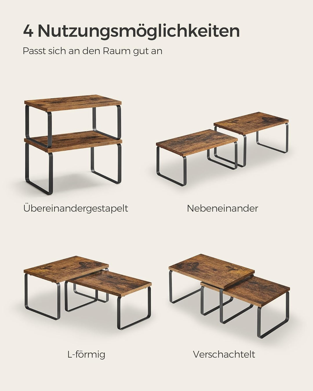 SONGMICS Gewürzregal, 2er Set, Küchenregal, Küchen-Organizer, erweiterbar, Gewürzhalter, stapelbar,