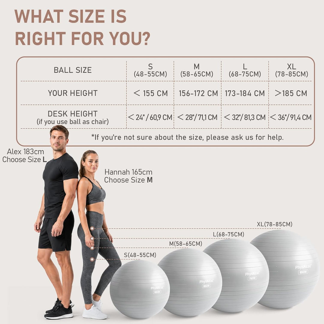 PhysKcal Gymnastikball und 23 cm Pilatesball Set, Anti Burst Gymnastikball, Anti-Rutsch-Sitzball, Ba