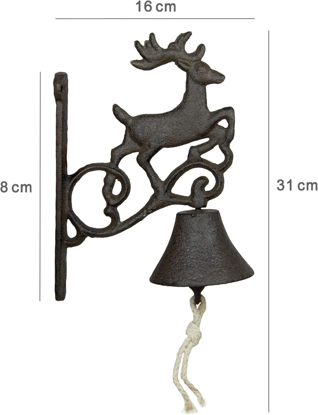 Glocke mit Klöppel Motiv Hirsch Gusseisen Türglocke Wandglocke Gartenglocke, Motiv Hirsch