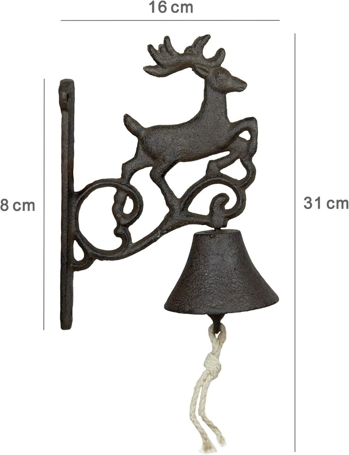 Glocke mit Klöppel Motiv Hirsch Gusseisen Türglocke Wandglocke Gartenglocke, Motiv Hirsch