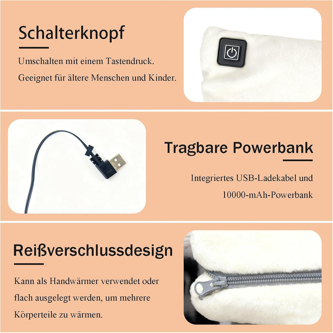 Handwärmer Elektrisch, Beheizbare Handschuhe mit 10000mAh Akku, Taschenwärmer wiederverwendbar 3 Hei