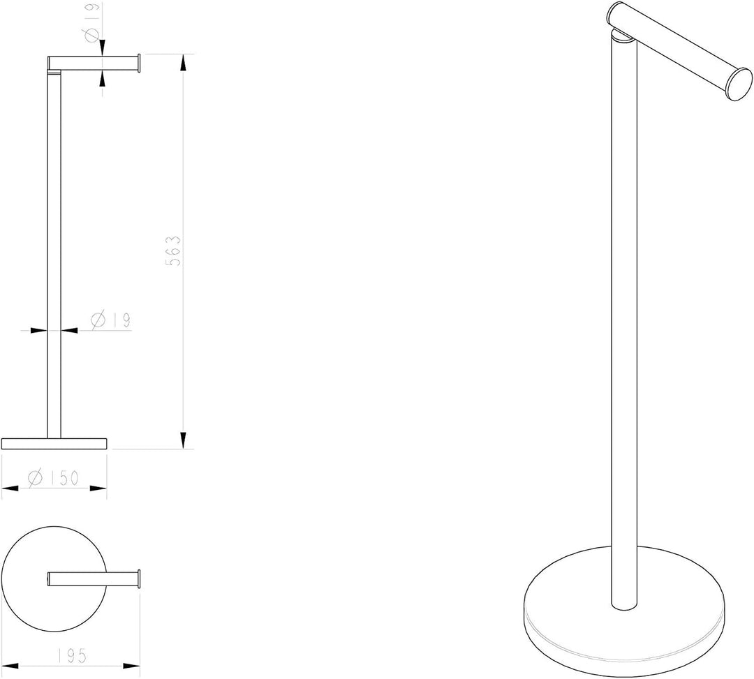 Toilettenpapierhalter stehend - Metall schwarz lackiert - Durchmesser: 18 cm V, Höhe: 56 cm - Toilet