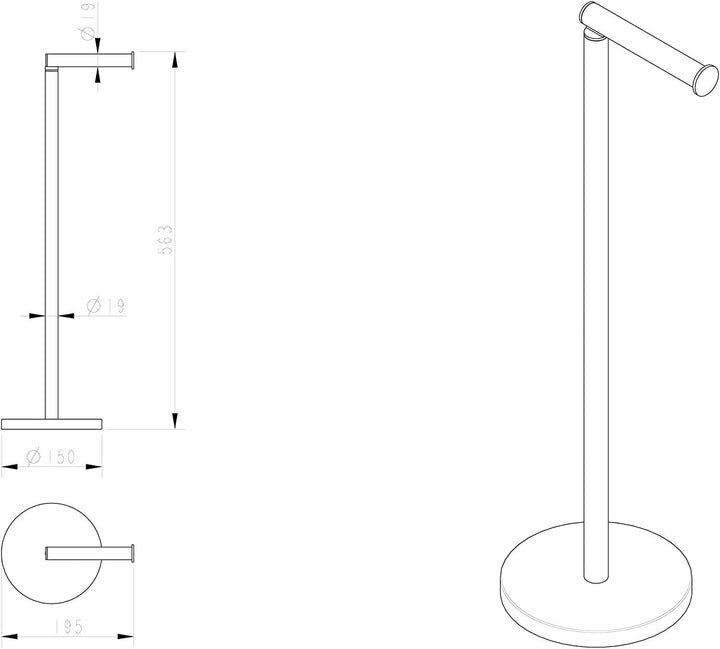 Toilettenpapierhalter stehend - Metall schwarz lackiert - Durchmesser: 18 cm V, Höhe: 56 cm - Toilet