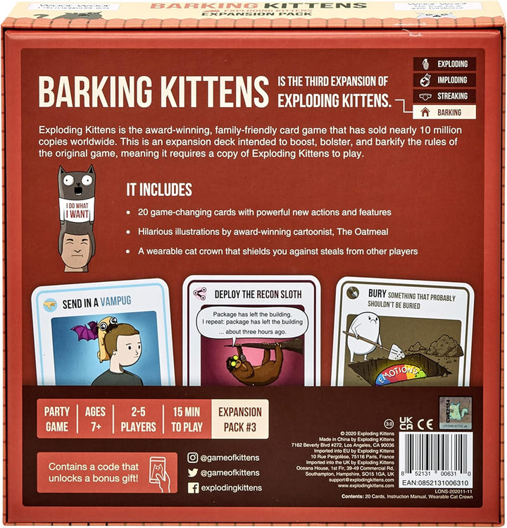 Exploding Kittens Barking Kittens Expansion, 2-5 Players, Ages 7+ Expansion: Barking Kittens, Expans