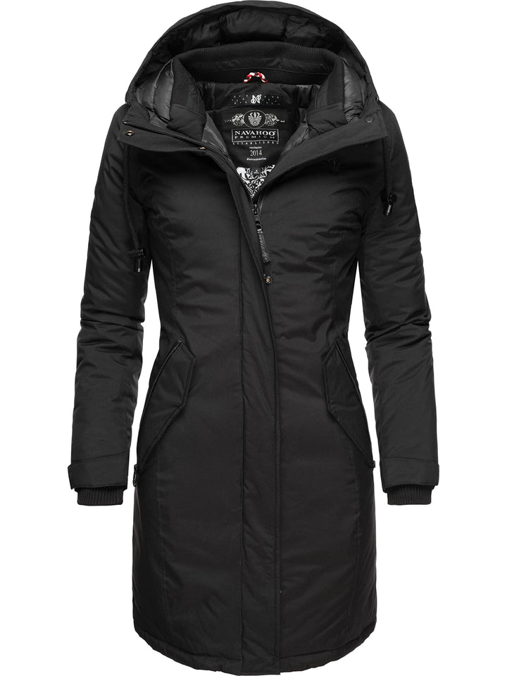 Navahoo Damen Wintermantel Winterparka mit Kapuze Letiziaa XS-3XL M Schwarz, M Schwarz