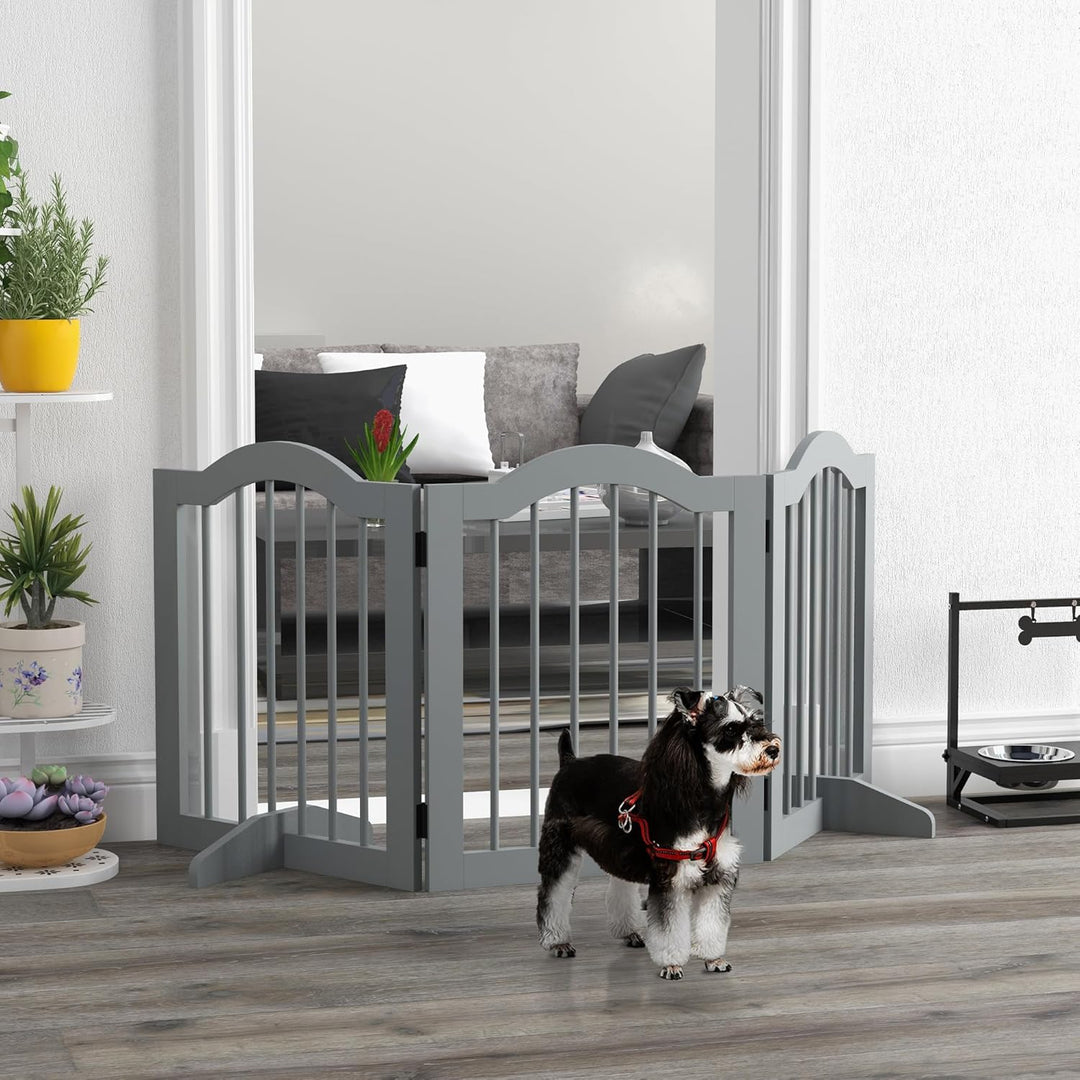 PawHut Absperrgitter Hund 3-teilig, 154,5 x 61 cm Faltbar Hundegitter mit Tür, Türschutzgitter mit 2