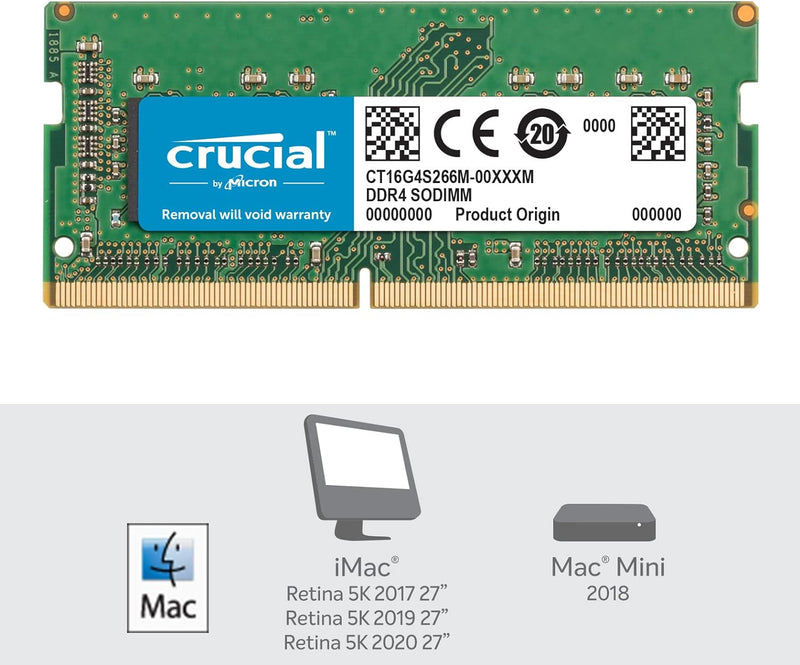 Crucial 16GB DDR4 2666MT/s (PC4-21300) CL19 DR SODIMM 260pin Arbeitsspeicher für Mac CT16G4S266M 266