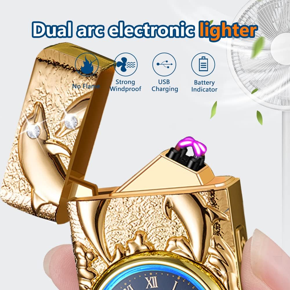 Drachen Plasma Elektrisches Lichtbogen Feuerzeug, Winddichtes Feuerzeugs (Gold-Delphin) Delphin Gold