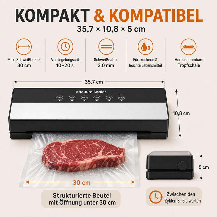 Vakuumiergerät, Vakuumierer 5 in 1 für Sous Vide Kochen und Lebensmittel Bleiben bis zu 7x Länger Fr