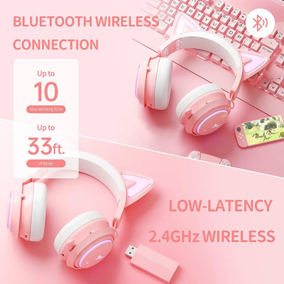 SOMIC Cat Ear Kopfhörer, 2.4GHz Wireless Gaming Headset für PS4/5, PC, Bluetooth Headset für Smartph