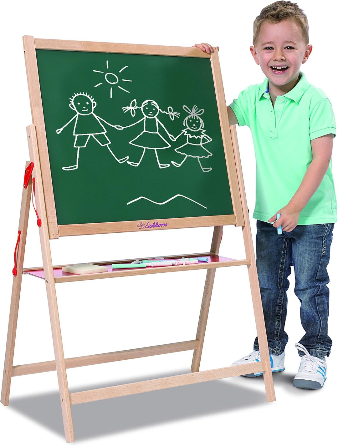 Eichhorn 100002578 - Magnettafel 35x56x87cm inkl. 10 Kreiden, 1 Schwamm, aus Buchenholz
