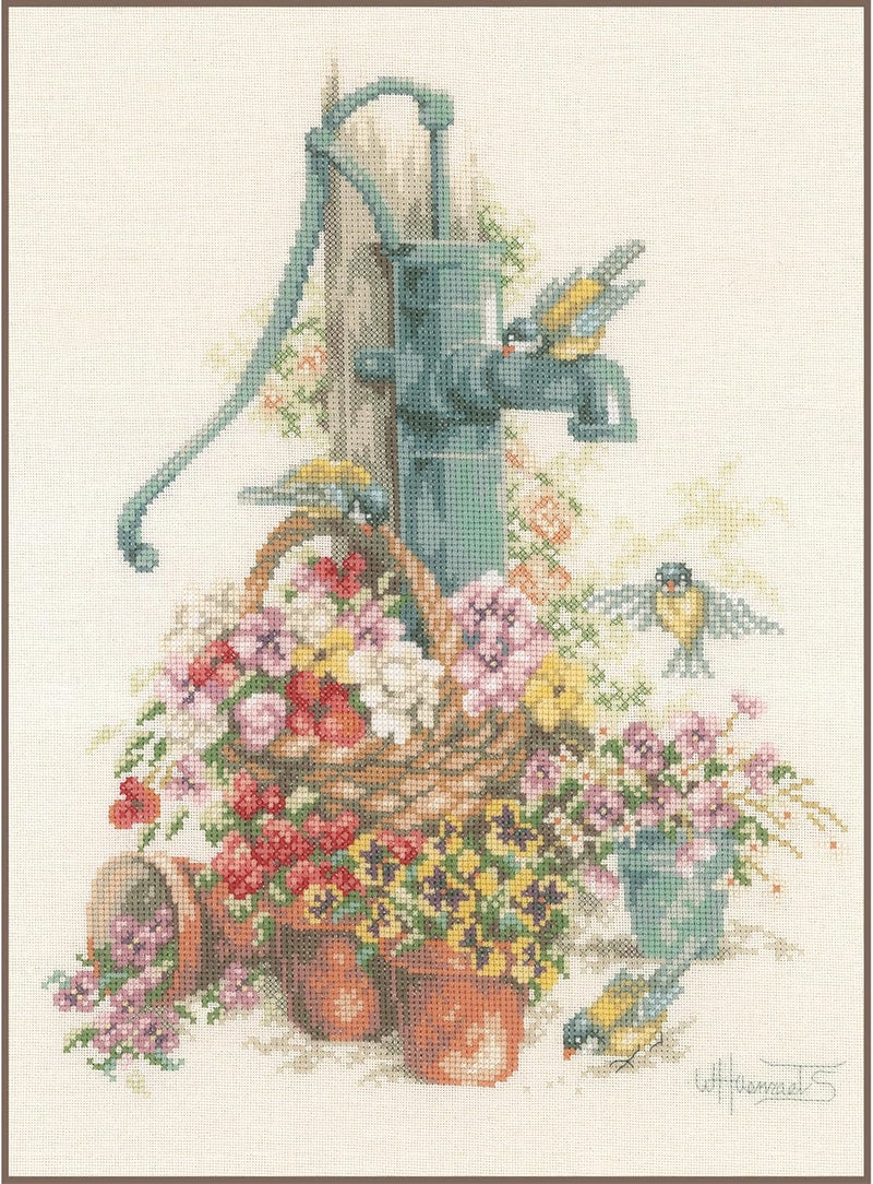 Lanarte PN-0007958 Kreuzstichset Blumen/Wasserpumpe, Zahlmuster Zählmusterpackung, Baumwolle, mehrfa