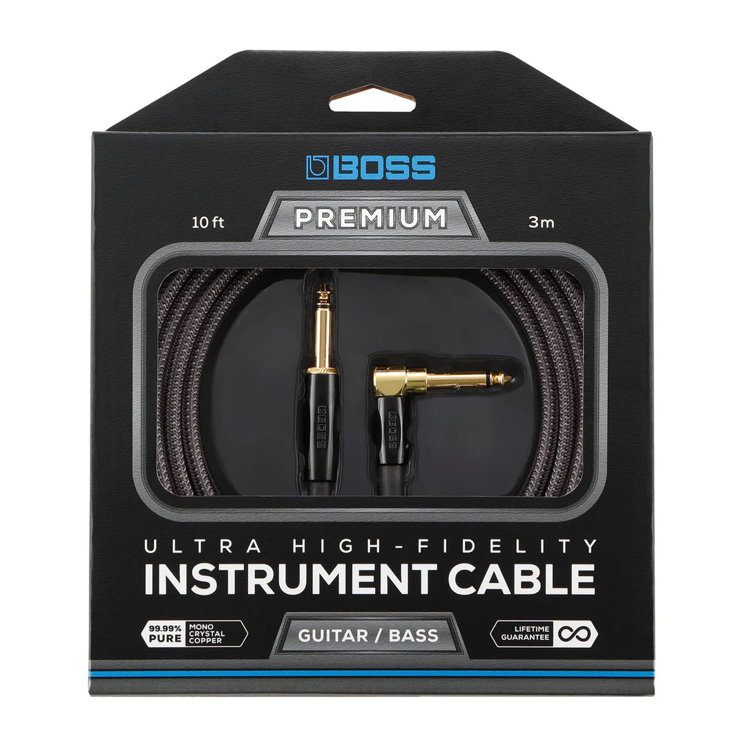 BOSS BIC-P10A, Instrumentenkabel mit geraden auf gewinkelten 6,3-mm-Klinkensteckern, 10ft / 3m 10ft/