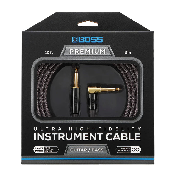 BOSS BIC-P10A, Instrumentenkabel mit geraden auf gewinkelten 6,3-mm-Klinkensteckern, 10ft / 3m 10ft/