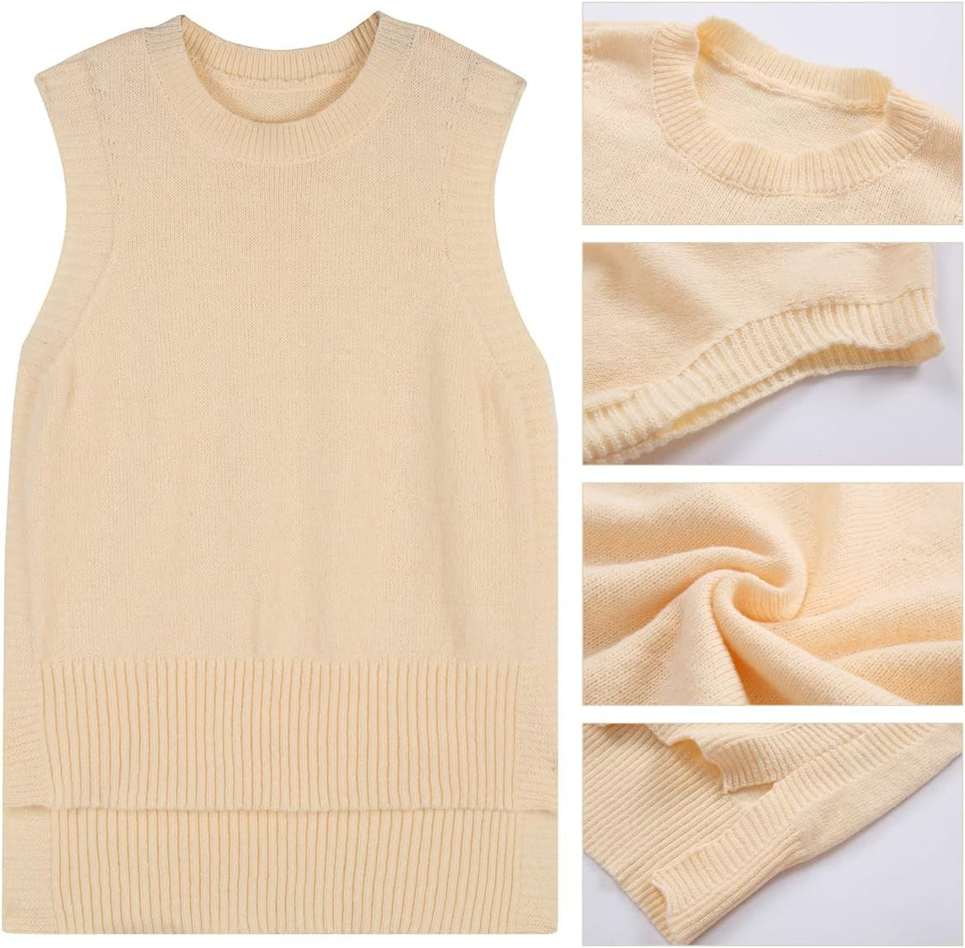 Dilgul Damen Weste Pullunder Ärmellos Weste Strick Winter Strickweste Pullover Rundhalsausschnitt St