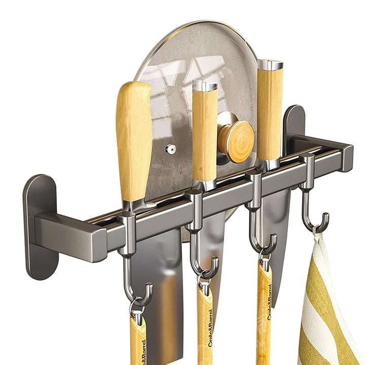Hakenleiste Küche ohne Bohren mit Messerhalter und Topfdeckelhalter, Küchenutensilienhalter Wand aus
