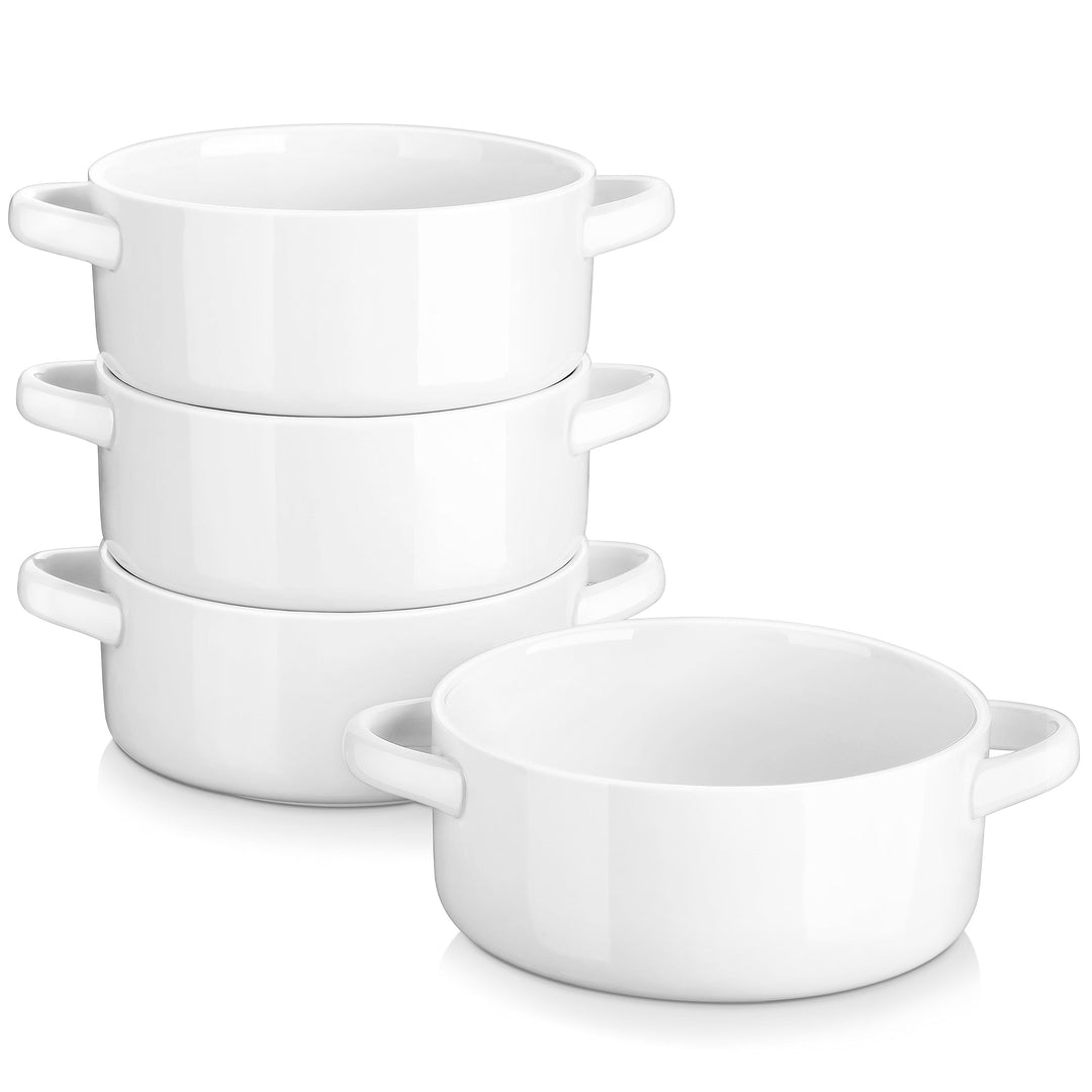 MALACASA Suppenschalen mit Griffen, 800 ML Porzellan Suppenschalen Set von 4, Elfenbein weiss servie