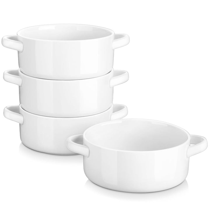 MALACASA Suppenschalen mit Griffen, 800 ML Porzellan Suppenschalen Set von 4, Elfenbein weiss servie