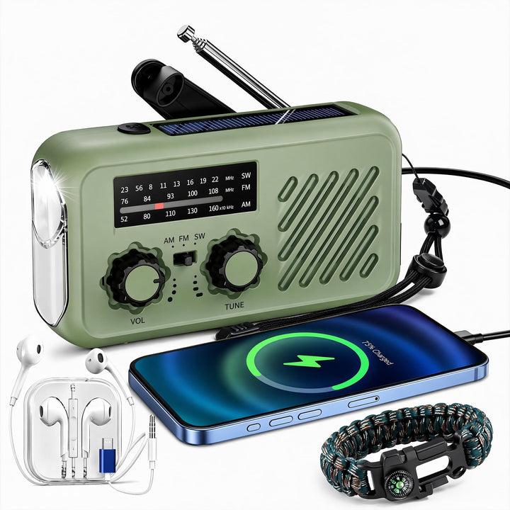 Notfall Radio, 3-Wege-Laden Emergency Radios,2000mAh Profi-Überlebensradio 3-Wege-Ladung (Solar/Hand