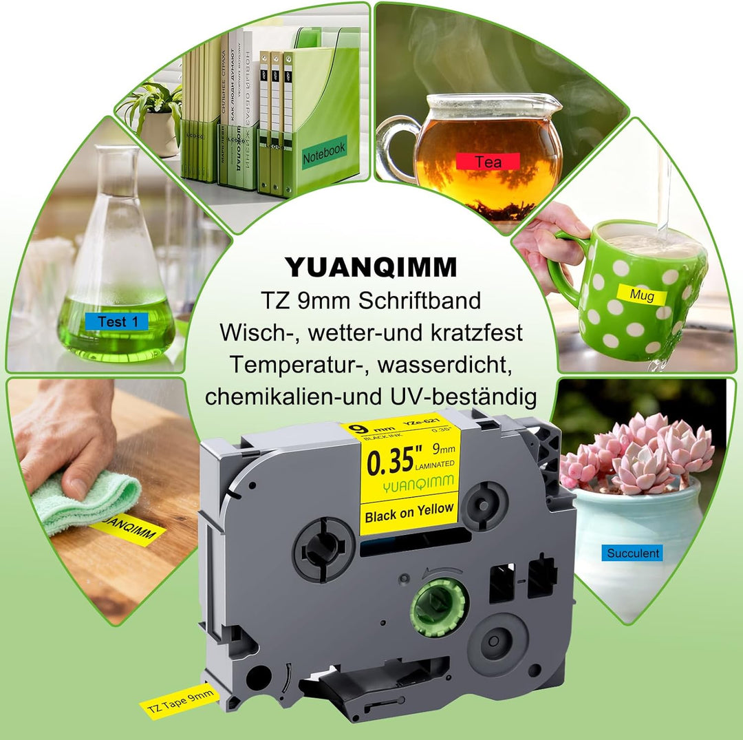 Yuanqimm Kompatibel für Brother P-touch Bänder 9mm TZe-221 TZe-121 TZe-421 TZe-521 TZe-621 TZe-721 L