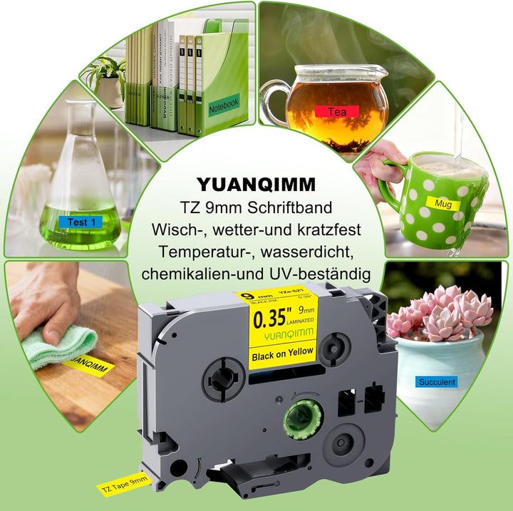 Yuanqimm Kompatibel für Brother P-touch Bänder 9mm TZe-221 TZe-121 TZe-421 TZe-521 TZe-621 TZe-721 L