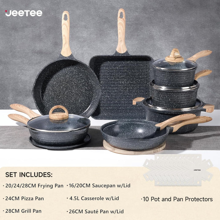 JEETEE Topfsets Pfannenset 23-Teilig, Antihaft-Granit Topf und Pfannenset mit Glasdeckeln, Topfset I